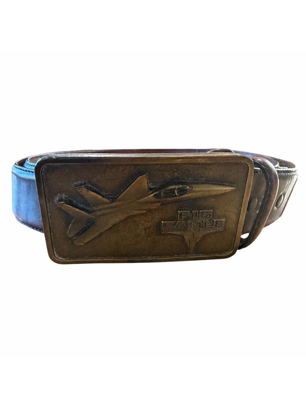 Silver Creek Leather Belt Vintage Brass Buckle 42 Inch